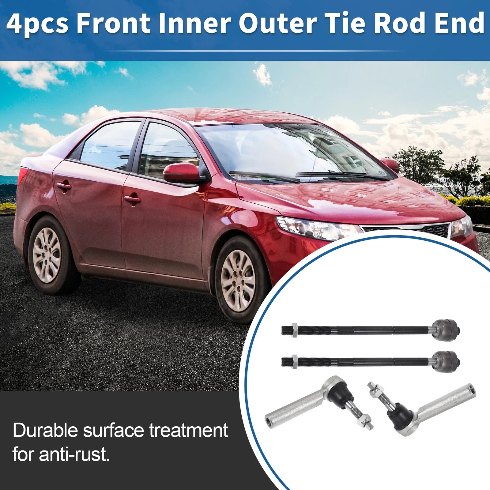 Set of 4 Front Inner Outer Tie Rod End Links for Cadillac Escalade (2002–2020)