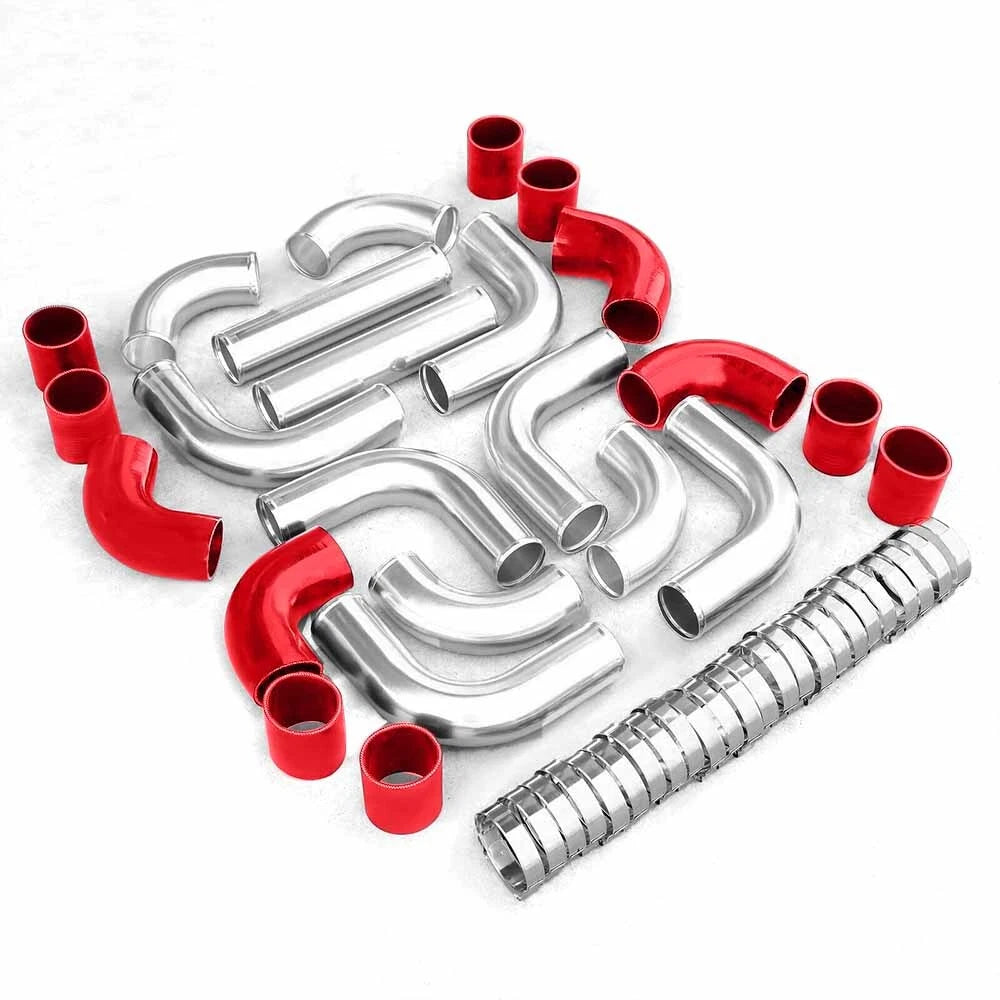 12Pcs 2.5" Intercooler Pipe Kit with Clamps & Red Silicone Couplers Universal