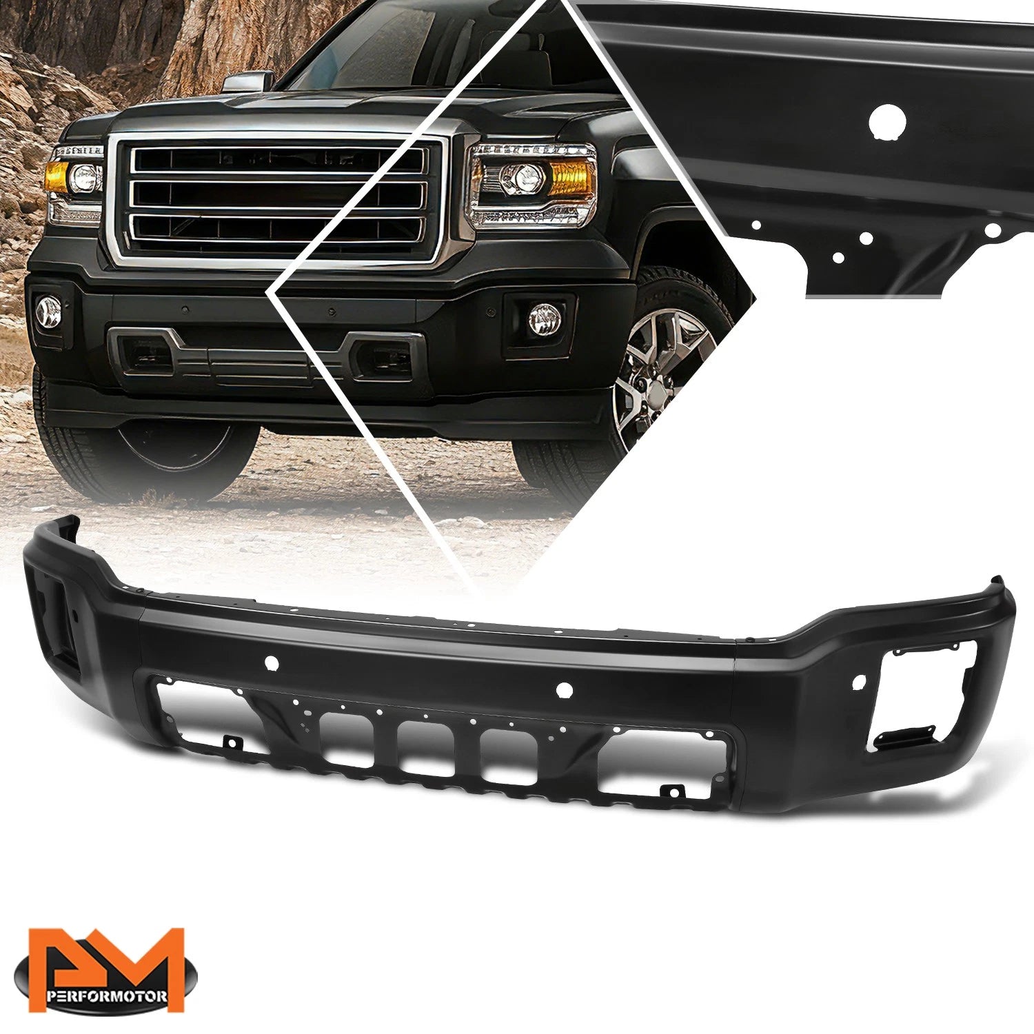 Front Bumper Face Bar for GMC Sierra 1500 (2014–2015) w/ Parking Sensor Holes Black