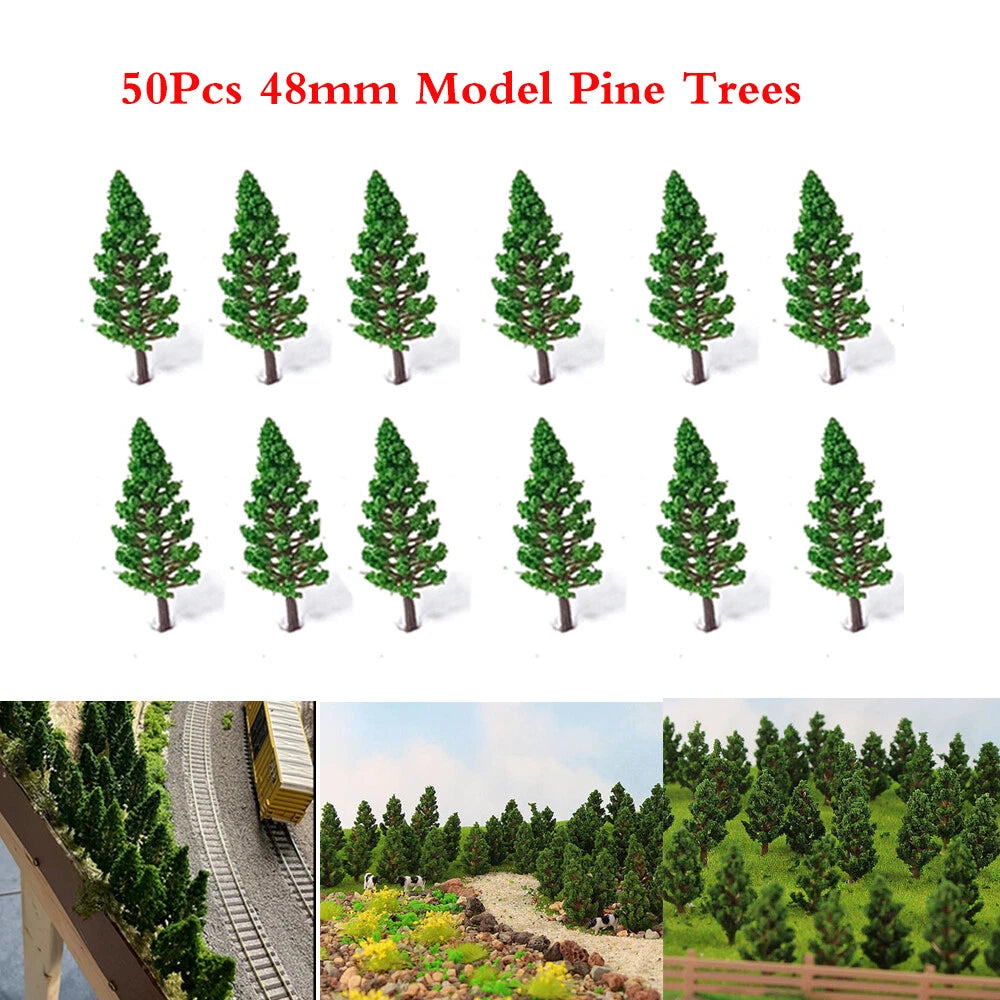 50pcs 1.88" Pine Trees for Railroad Landscape Scenery